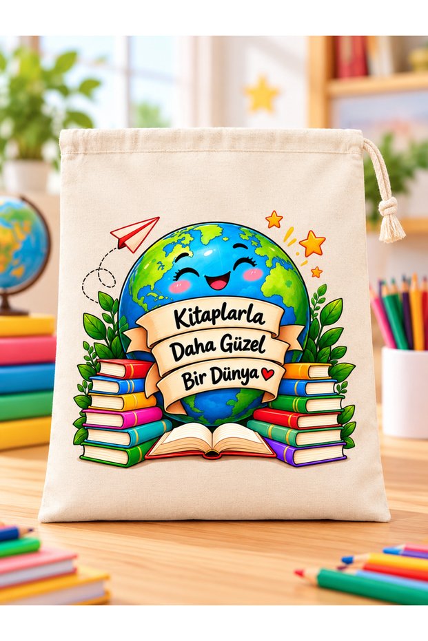 Book Pouch 20X30 cm Printed Fabric Pouch – Book Carrying Pouch for School, Students, and Children World Themed
