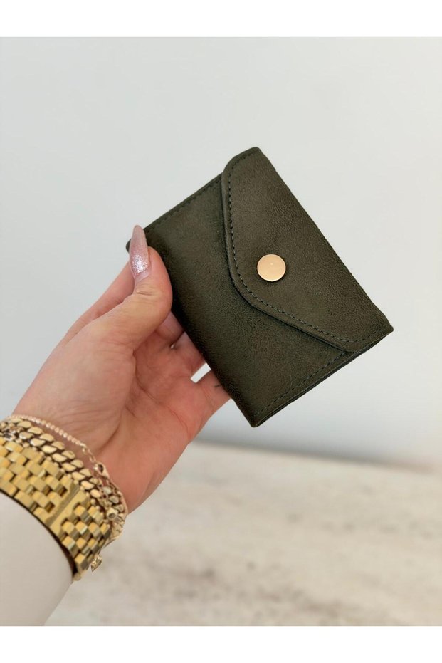 Suede Accordion Snap Closure Card Holder
