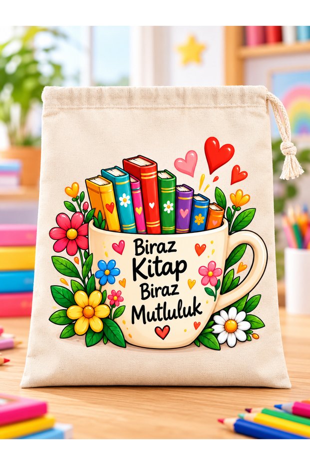 Book Pouch 20X30 cm Printed Fabric Pouch – Book Carrying Pouch for School, Students, and Children Mug Themed