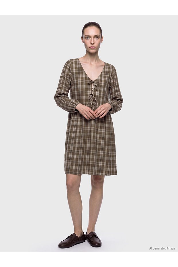 Peak New Season Brown V-Neck Plaid Mini Dress