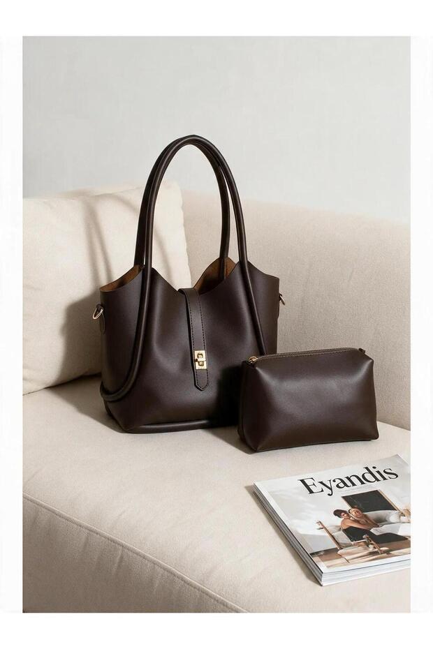 Women's Wallet Shoulder Bag with Lock Detail, Large Size Wallet, Gift Set of 2 Shoulder Bags