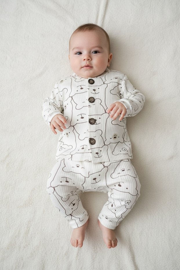 Baby's Top and Bottom Set with Front Buttons