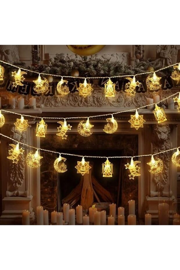 أضواء LED لتزيين رمضان، 5 أقدام 10 مصابيح LED، أضواء على شكل نجوم وقمر، فوانيس رمضان، مناسبة لـ