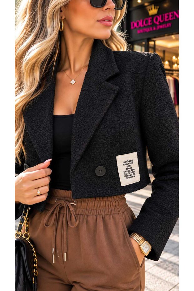 Women's Black Crop Blazer Jacket