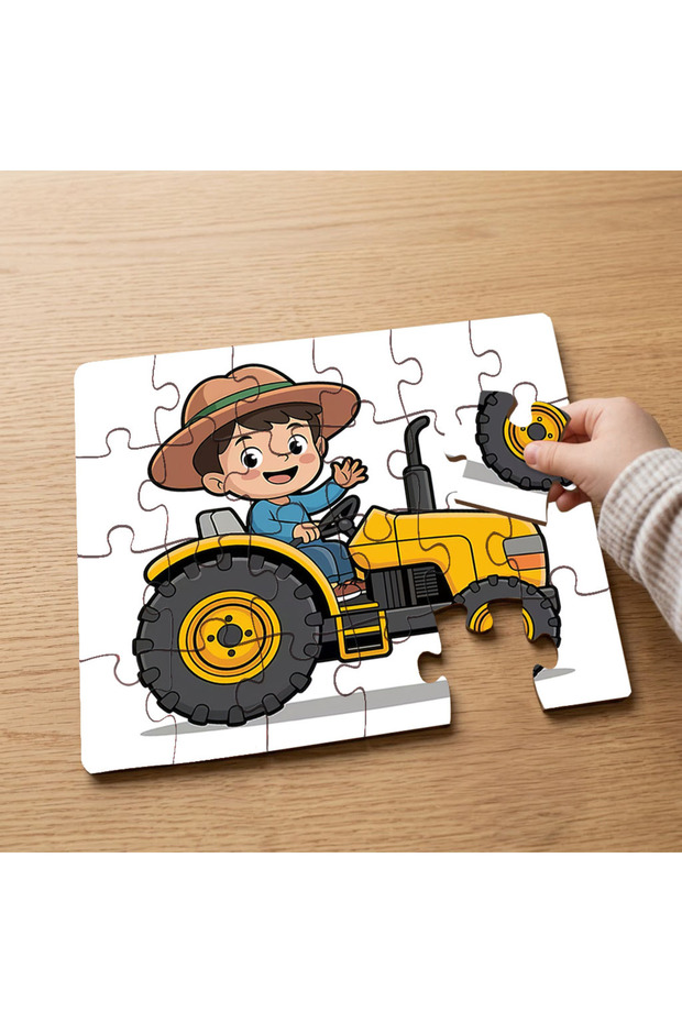24 Piece Wooden Children's Puzzle with Cute Child Riding a Tractor Design Mpk0224