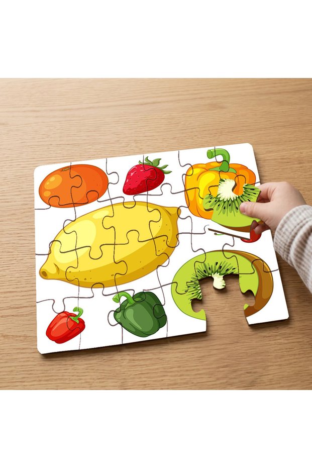 24 Piece Wooden Children's Puzzle with Fruits and Vegetables Design Mpk0312