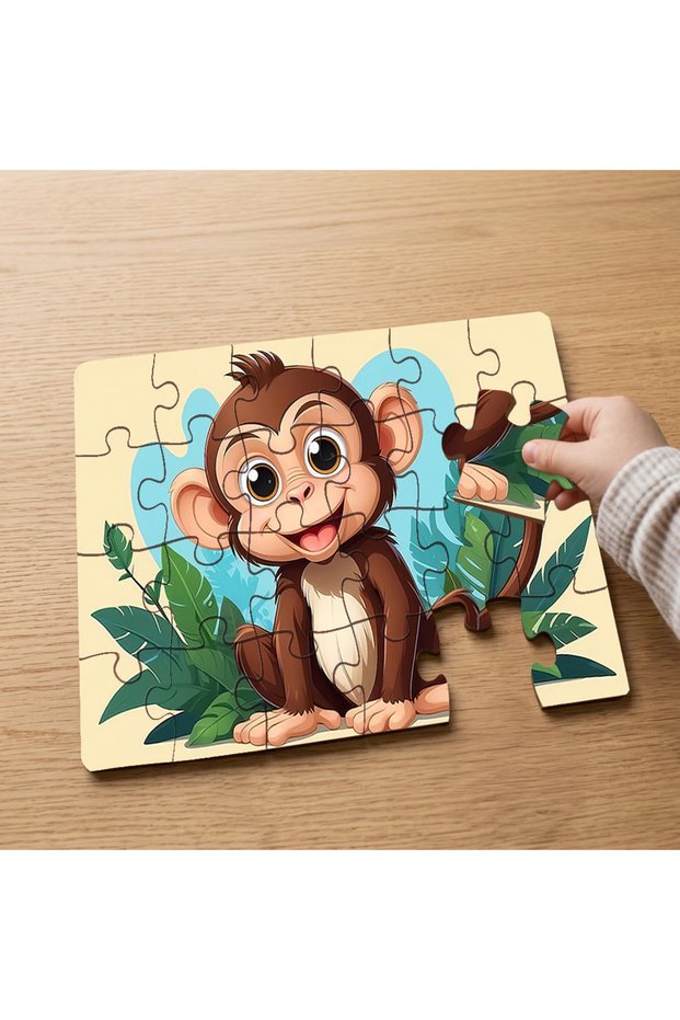 24 Piece Wooden Children's Puzzle with Cute Baby Monkey Design Mpk0396