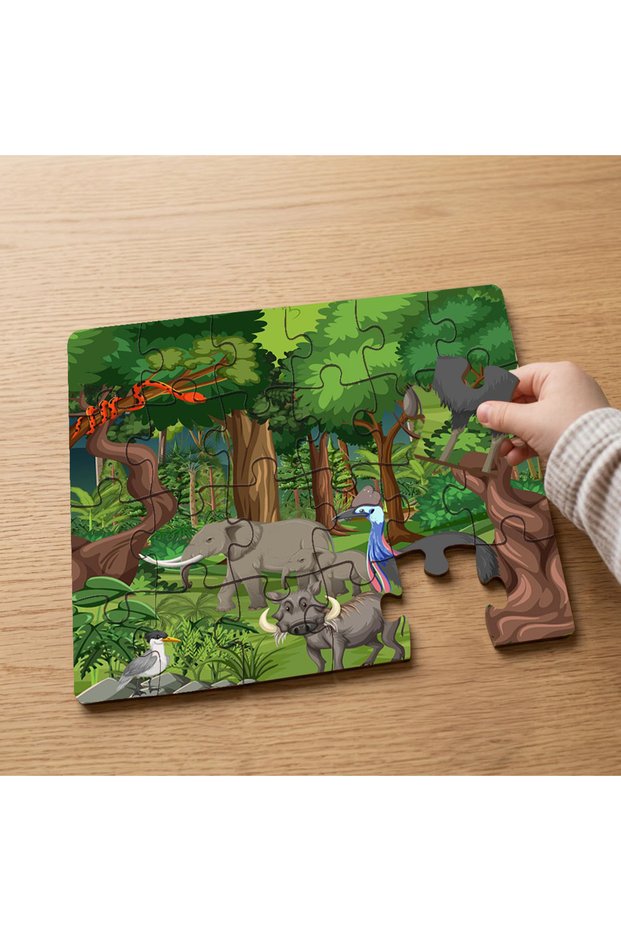 24 Piece Wooden Children's Puzzle with Safari Animals Design Mpk0965