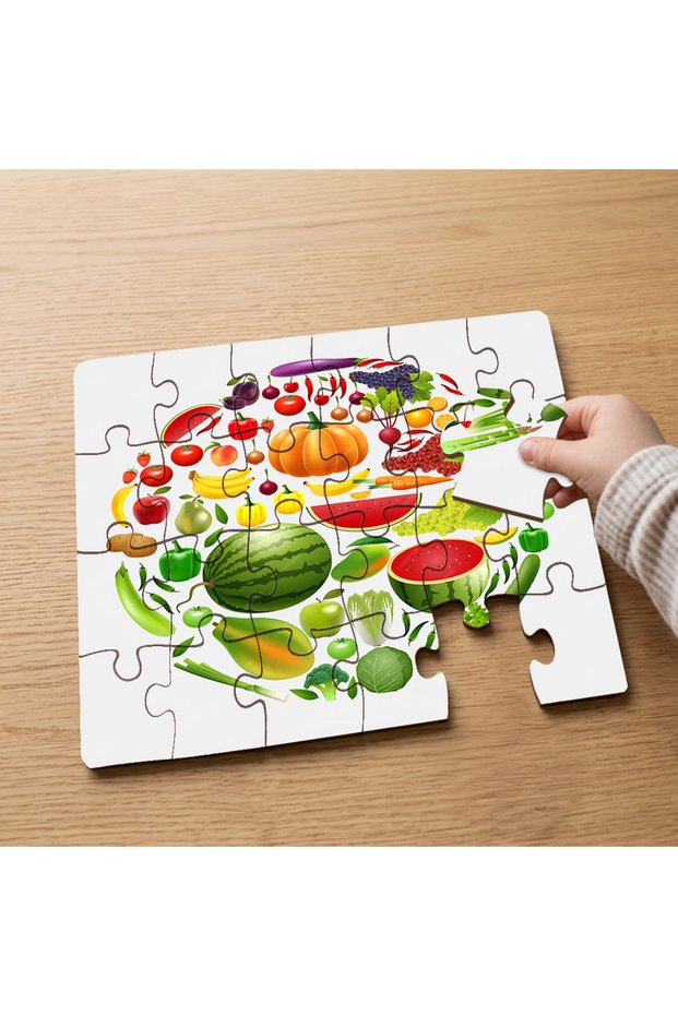24 Piece Wooden Children's Puzzle with Vegetables and Fruits Design Mpk0755