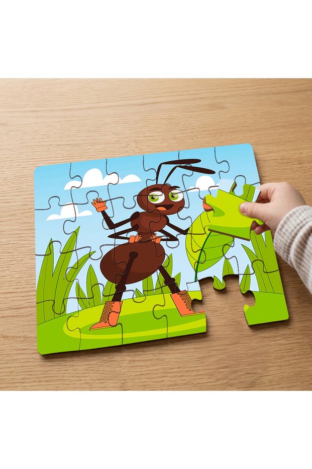 24 Piece Wooden Children's Puzzle with Dabbing Happy Ant Design Mpk0642