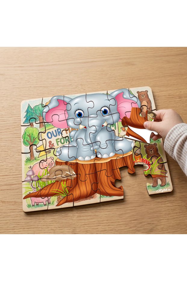 24 Piece Wooden Children's Puzzle with Cute Baby Elephant Design Mpk0920