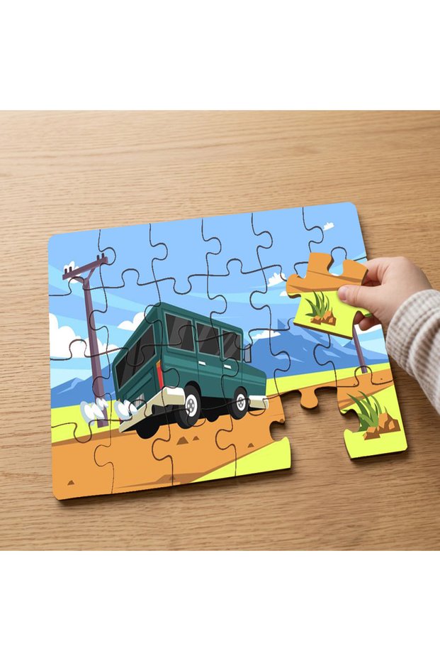 24 Piece Wooden Children's Puzzle with Car Design on a Long Road Mpk0805