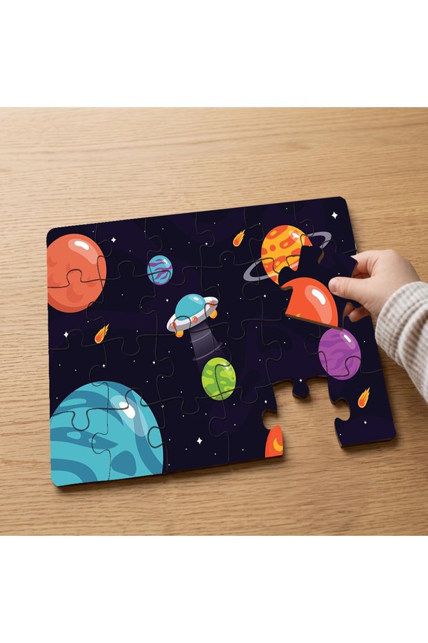 24 Piece Wooden Children's Puzzle with Space Ufo and Planets Design Mpk1163