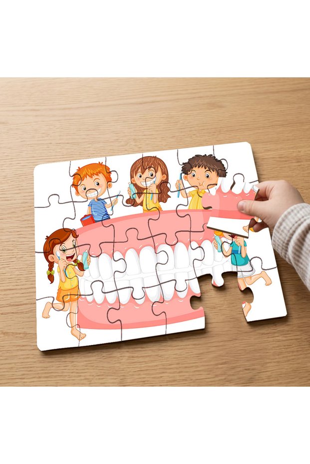 24 Piece Wooden Kids Puzzle with Brushing Teeth Happy Kids Design Mpk0605