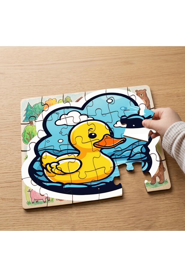 24 Piece Wooden Children's Puzzle with Cute Yellow Little Duck Design Mpk0988