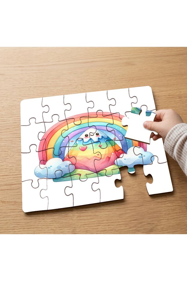 24 Piece Wooden Children's Puzzle with Colorful Rainbow and Smiling Mountain Design Mpk0964