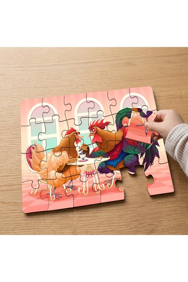 24 Piece Wooden Children's Puzzle with Chicken and Rooster Design Mpk0758