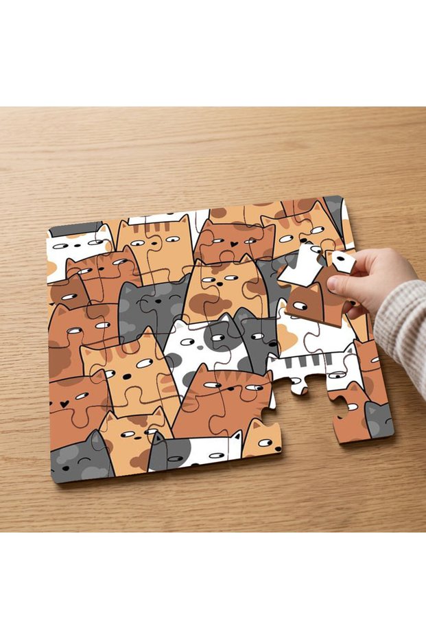 24 Piece Wooden Children's Puzzle with Cute Cat Drawings Design Mpk0343