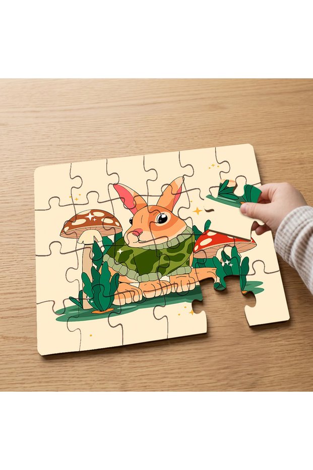 24 Piece Wooden Children's Puzzle with Cute Rabbit and Mushroom Design Mpk0664