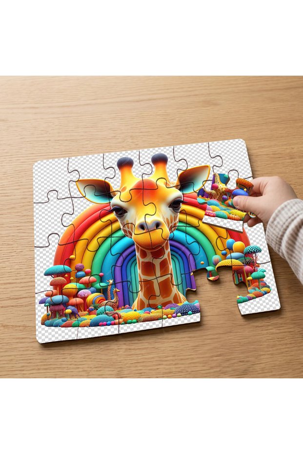 Cute Giraffe - 24 Piece Wooden Kids Puzzle with Rainbow Design Mpk0785