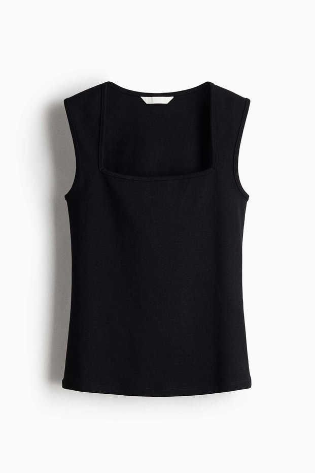 Ribbed square-neck vest top
