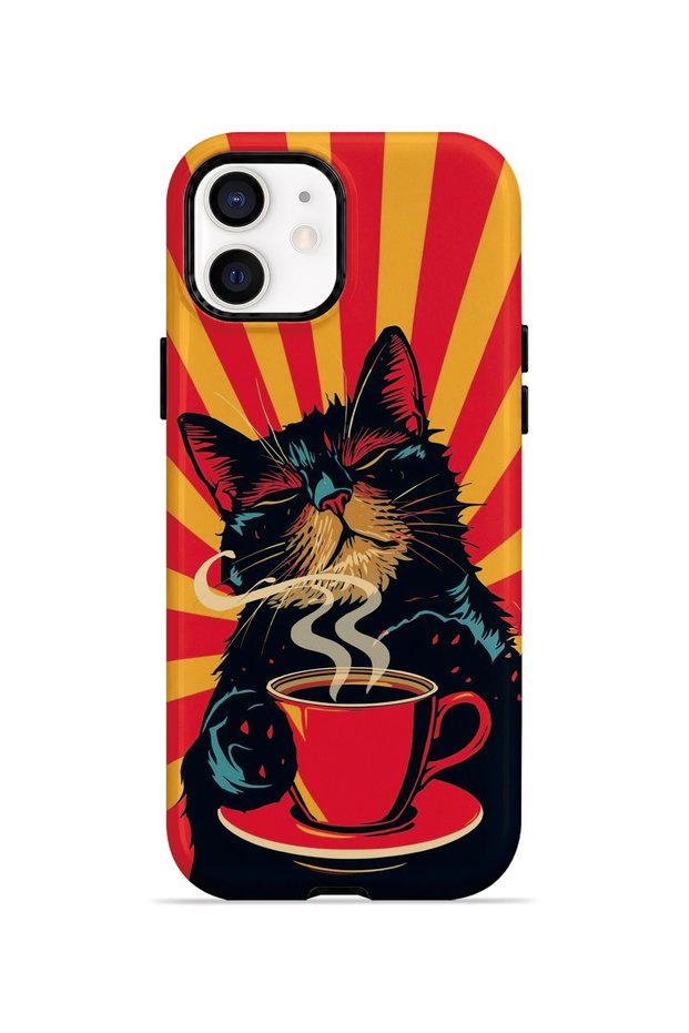 iPhone 12 Vorian Double Layer Coffee Break Cat Case