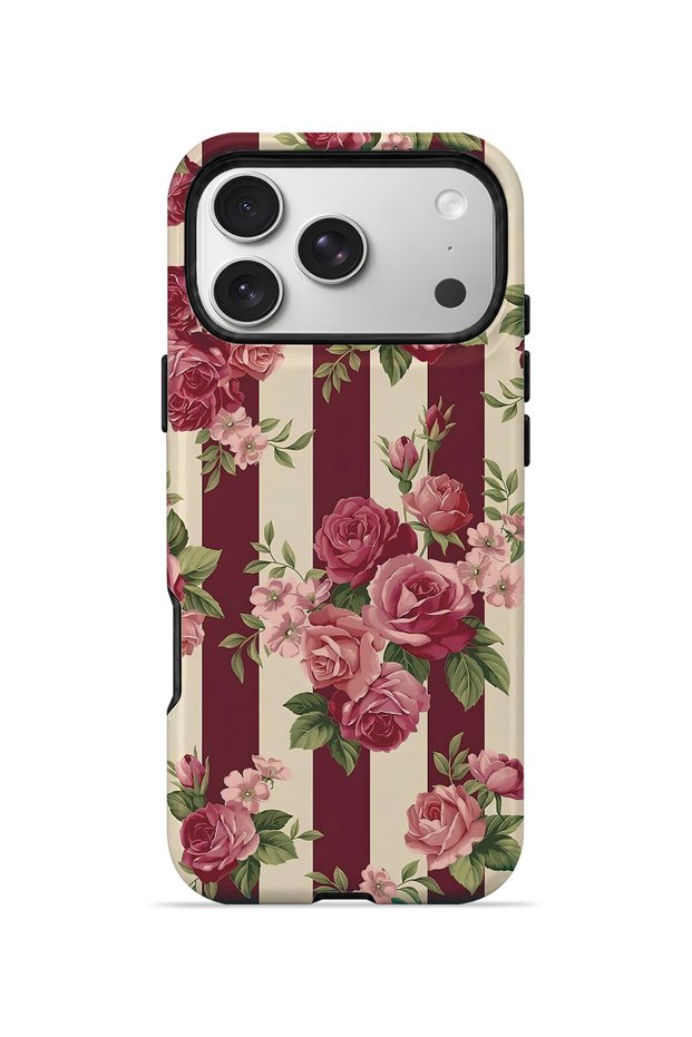 iPhone 17 Pro Vorian Magsafe Dual Layer Burgundy Rose Stripe Case
