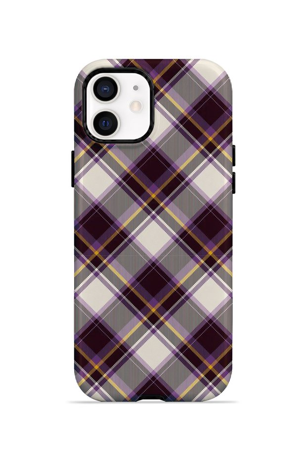 iPhone 12 Vorian Magsafe Double Layer Purple Cream Cross Plaid Case