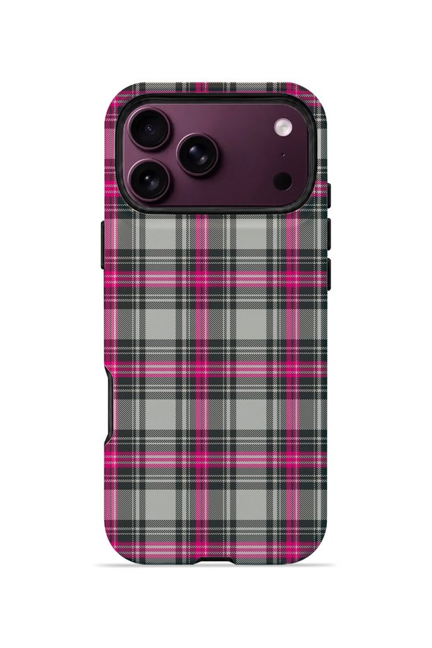 iPhone 18 Pro Vorian Double Layer Gray Fuchsia Plaid Case