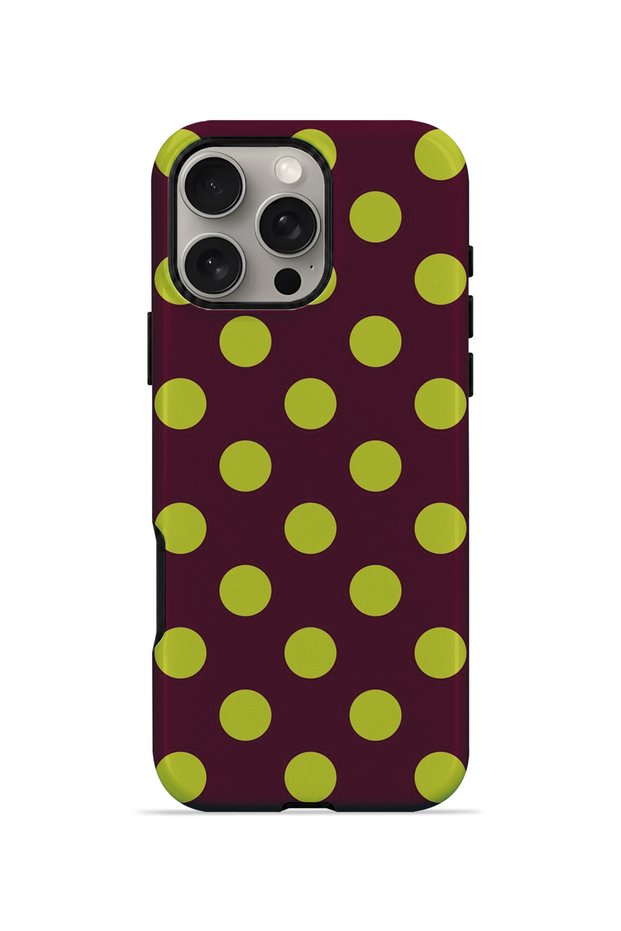 iPhone 16 Pro Vorian Double Layer Burgundy Lemon Polka Dot Case
