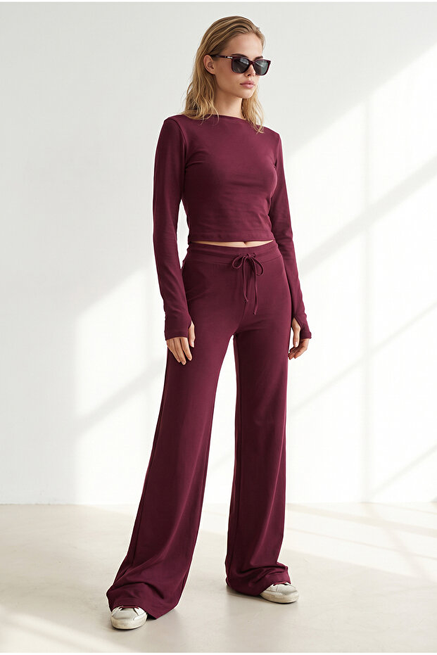 Women's Plum Finger-Loop T-Shirt Spanish Pants Set Tkm-19000523