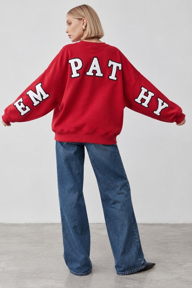 Women's Oversize Sweatshirt Empathy 3D Printed Red – Crew Neck, 3 Thread Raster Fleece