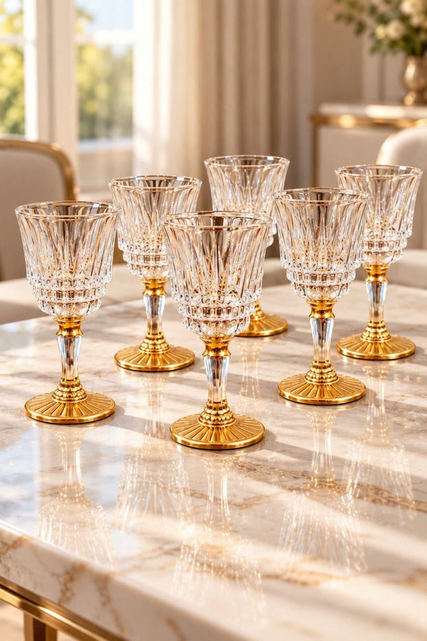 Set of 6 Zelly 70ml Gold Gilded Coffee & Water Glasses with Footed Base