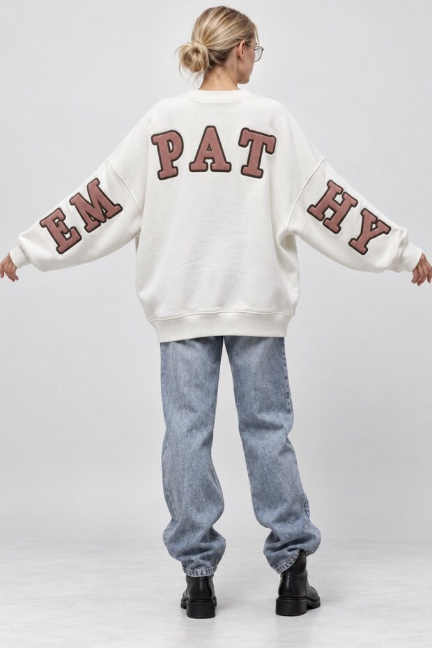 Women's Oversize Sweatshirt Empathy 3D Printed White – Crew Neck, 3 Thread Raster Fleece