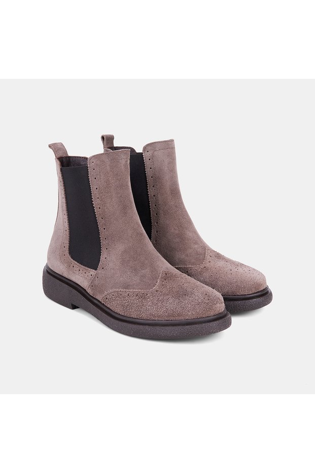 Women's Mink Brogue Embroidered Suede Chelsea Boots