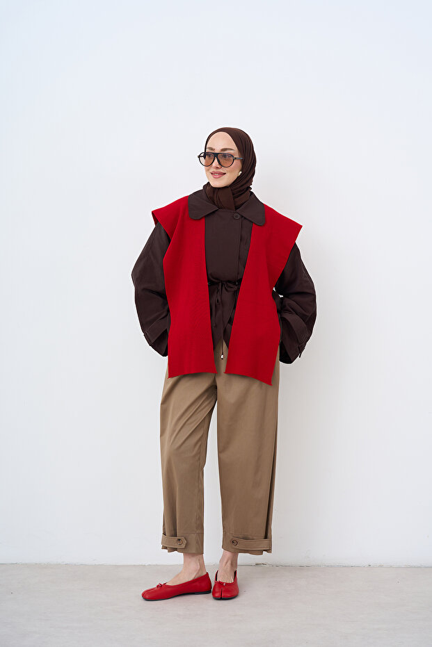 Women's Adjustable Waist Inner Lined Shirt Collar Parachute Jacket Brown