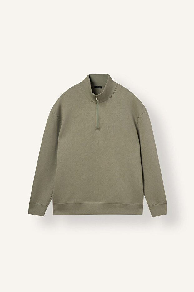 Boxy Fit High Collar Scuba Fabric Long Sleeve Basic Sweatshirt E9363Ax26Au