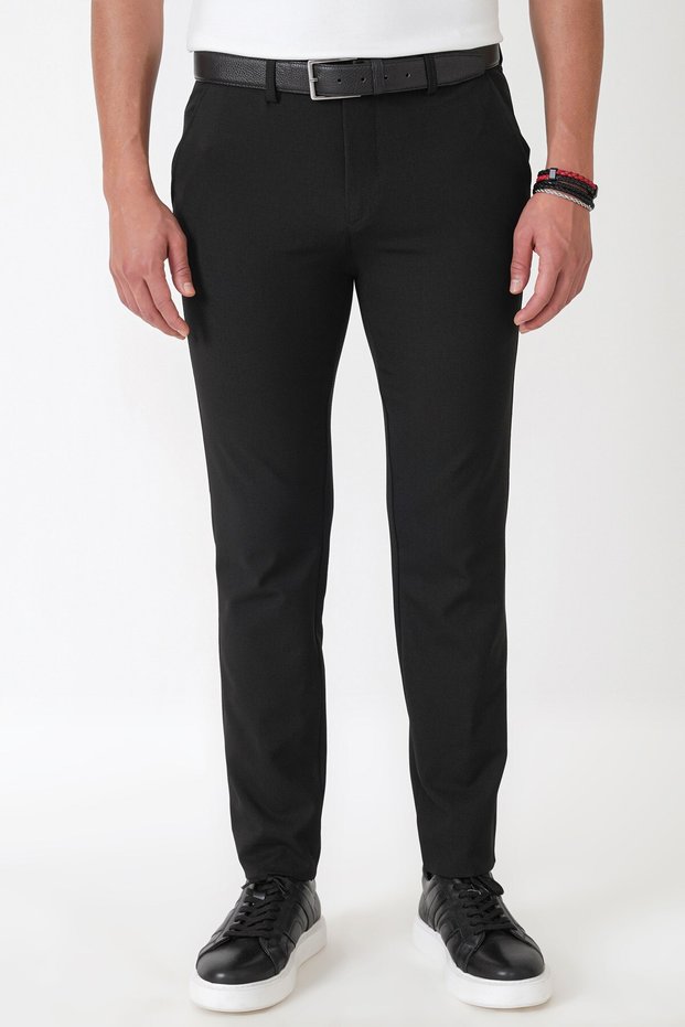 Slim Fit Side Pocket Stretchy Wool Black Trousers P 1232
