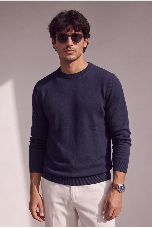 Classic Wool-Blend Crew Neck Men's Knitwear Sweater