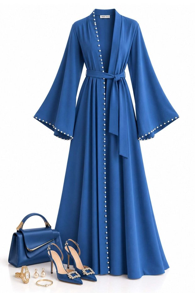 Abaya with Pearl Detailing on the Front and Sleeves - Saks