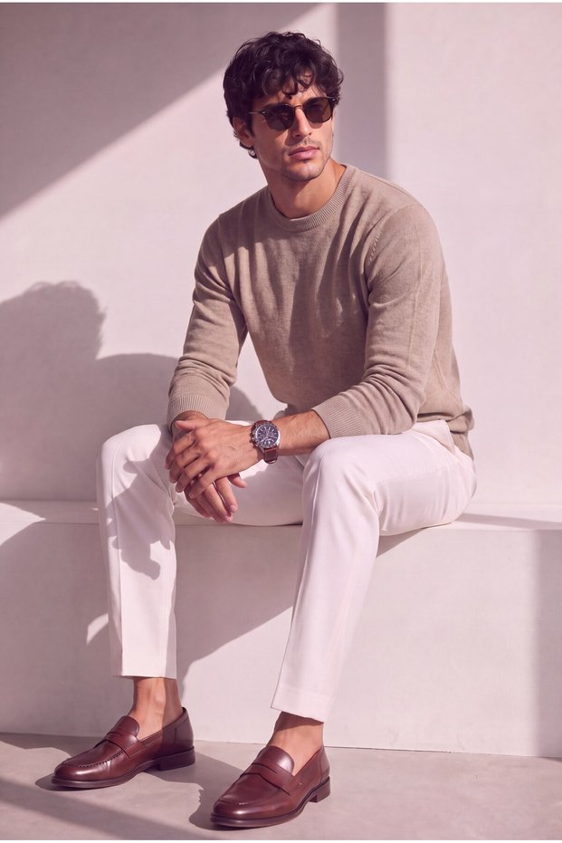 Classic Wool-Blend Crew Neck Men's Knitwear Sweater