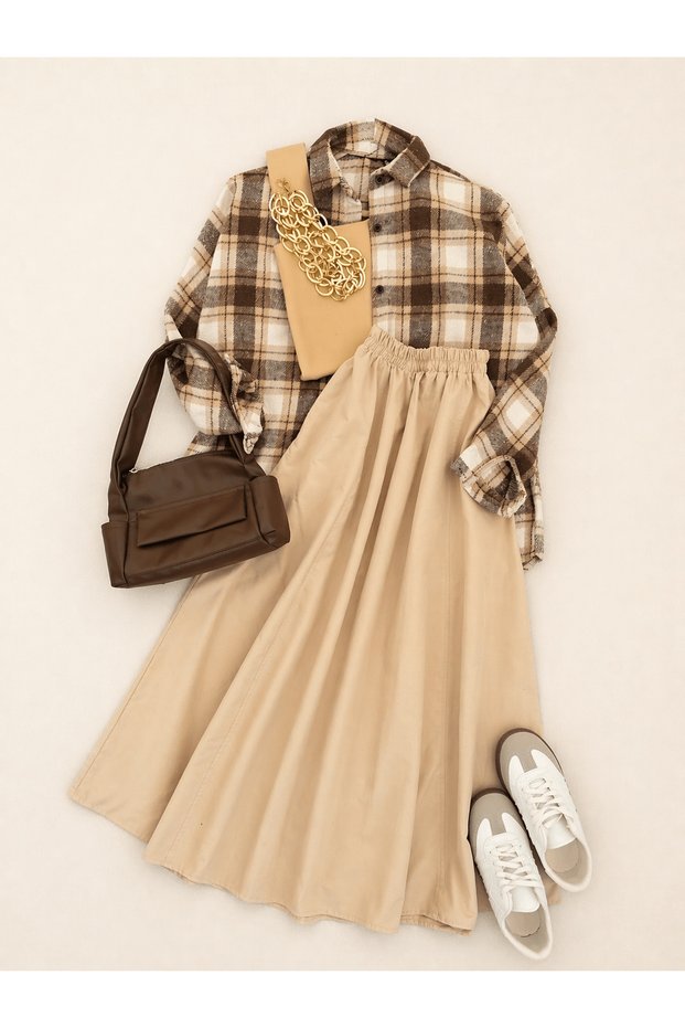 Terry Cotton Skirt with Pockets - Beige