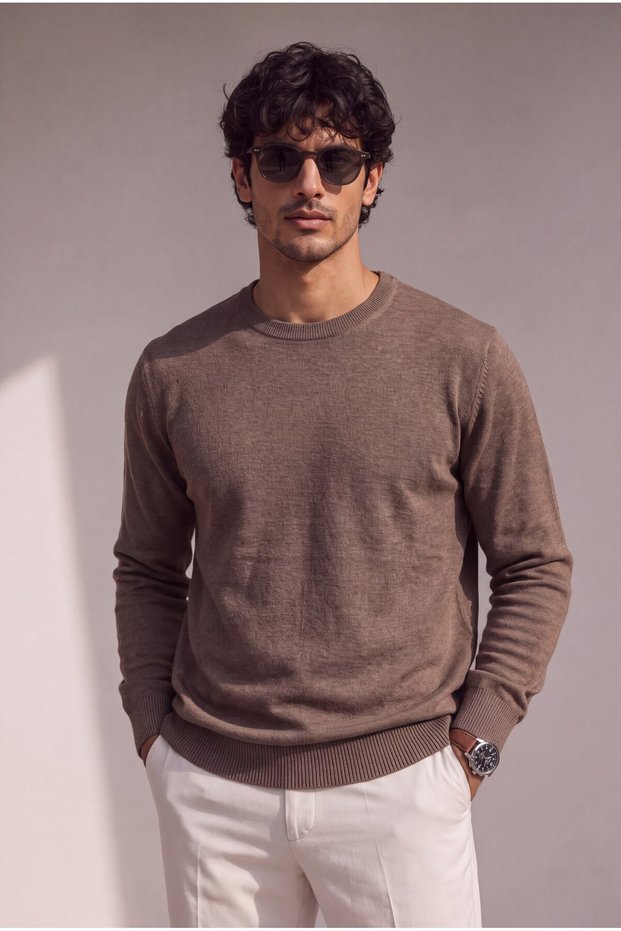Classic Wool-Blend Crew Neck Men's Knitwear Sweater
