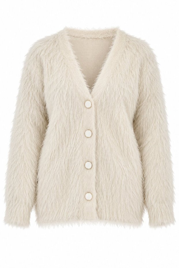 Stone 100% Cotton Long Pile Buttoned Cardigan - 2Y04599