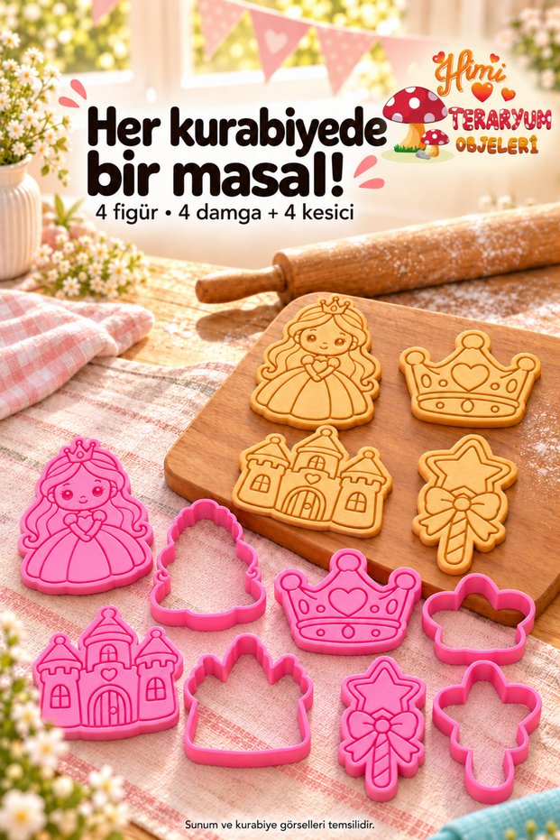 Princess Cookie Cutter Set 4 Figures 8 Pieces – Crown Castle Magic Wand Stamp and Cutter, Birthday