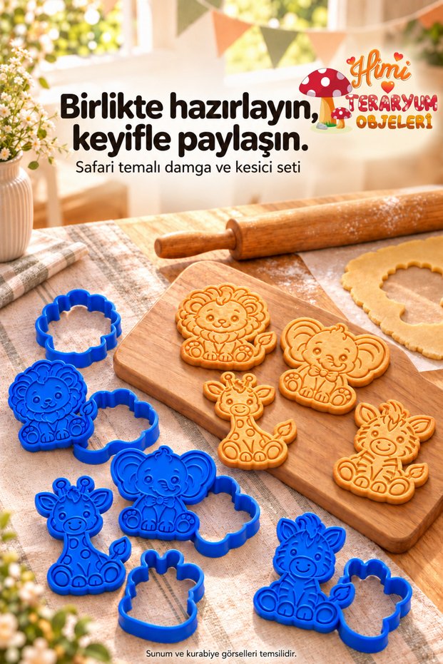 Safari Cookie Cutter Set 4 Figures 8 Pieces – Lion Elephant Giraffe Zebra Stamp and Cutter, Birthday
