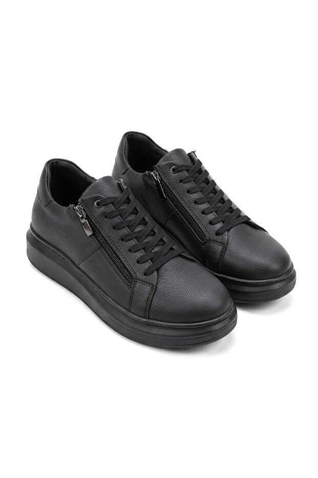 Zrj155 High Quality Zippered Men's Casual Sneaker - Black
