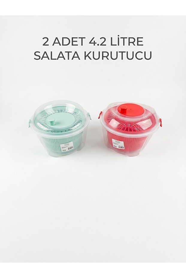 2 Pieces 4.2 Liter Salad Dehydrator Set Manual Vegetable and Greenery Washing and Draining Strainer