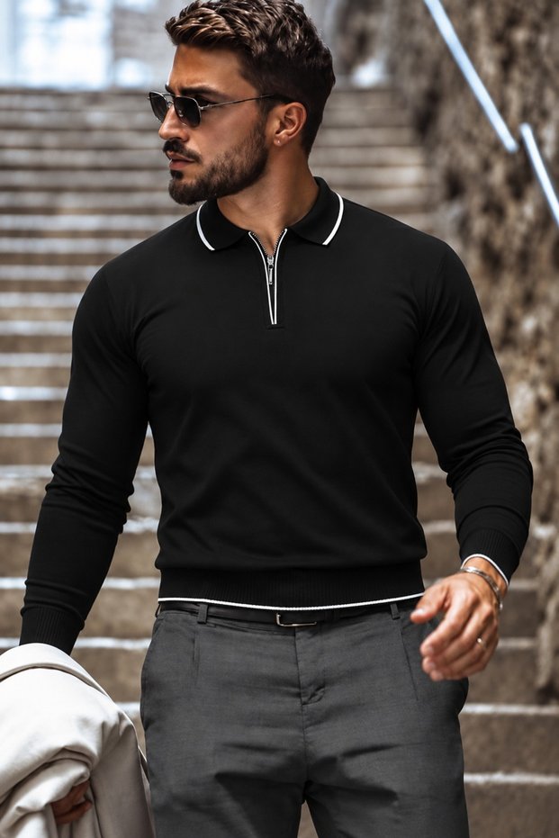Men's Half-Zip Casual Black Sweater