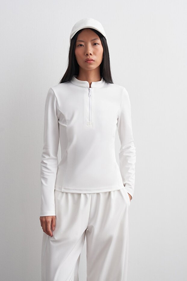 Zippered Stretch Blouse White